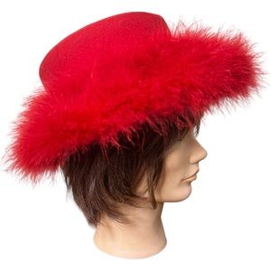 Vintage Betmar Red Wool And Feather Hat
